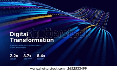 Digital Transformation Concept with Futuristic Data Flow and Smart Technology Visualization. Abstract Big Data, Artificial Intelligence AI, and Automation Design. Tech and Science Vector Illustration.