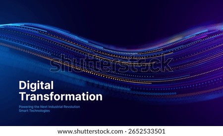 Digital Transformation Concept with Futuristic Data Flow and Smart Technology Visualization. Abstract Big Data, Artificial Intelligence AI, and Automation Design. Tech and Science Vector Illustration.