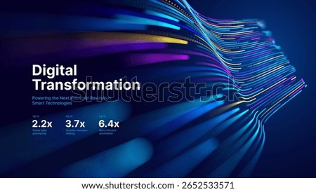 Digital Transformation Concept with Futuristic Data Flow and Smart Technology Visualization. Abstract Big Data, Artificial Intelligence AI, and Automation Design. Tech and Science Vector Illustration.