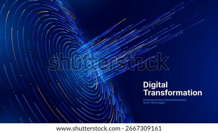 Digital Transformation Concept with Futuristic Data Flow and Smart Technology Visualization. Abstract Big Data, Artificial Intelligence AI, and Automation Design. Tech and Science Vector Illustration.