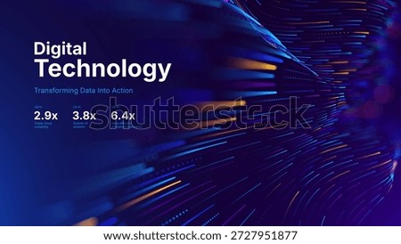 Digital Transformation Concept with Futuristic Data Flow and Smart Technology Visualization. Abstract Big Data, Artificial Intelligence AI, Automation Design. Tech and Science Vector Illustration.