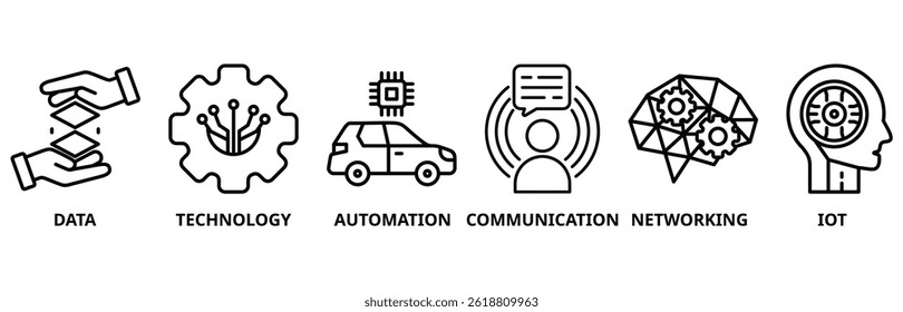 La ilustración del icono del concepto de transformación digital contiene datos, tecnología, automatización, comunicación, redes e iot.