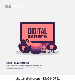 Digital Transformation Concept For Presentation, Promotion, Social Media Marketing, And Advertising. Minimalist Digital Transformation Infographic With Flat Icon