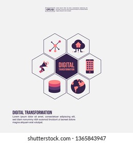 Digital transformation concept for presentation, promotion, social media marketing, and advertising. Minimalist Digital transformation infographic with flat icon