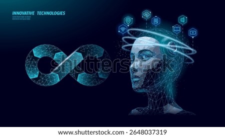 Digital transformation concept showcases automation. Innovation technology artificial intelligence. Business engineering education science communication. Polygonal dark blue background vector