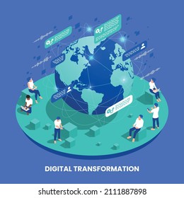 Digital Transformation And Digitalization Isometric Composition With Globe And Computer Network Symbols Vector Illustration