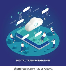 Digital transformation and digitalization isometric composition with cloud service symbols vector illustration