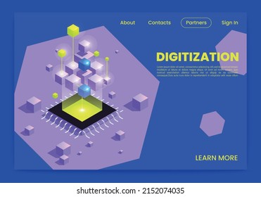 Digital Transformation And Digitalization Isometric Web Page With Microchip Symbol Vector Illustration