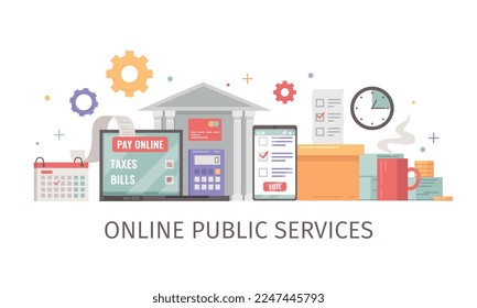 Digital transformation flat concept with online public service symbols vector illustration