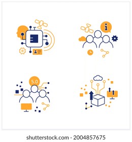 Digital transformation flat icons set. Chipization, digital potential, society 5.0, information society.Modern technologies.Digital revolution concept.Vector illustrations