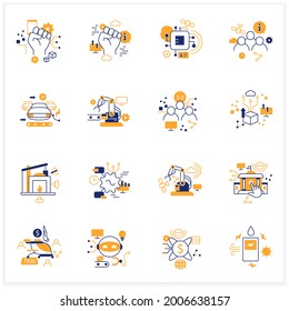 Conjunto de iconos planos de transformación digital. Tecnologías modernas. Digitalización. Futuro. Concepto de revolución digital. Ilustraciones vectoriales