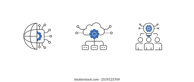 Symbol für digitale Transformation Cloud Integration Graphic. Nahtloses Workflow-Symbol. Erweiterte technologische Zusammenarbeit.