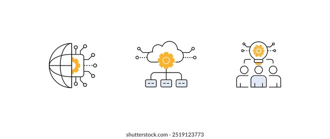 Symbol für digitale Transformation Cloud Integration Graphic. Nahtloses Workflow-Symbol. Erweiterte technologische Zusammenarbeit.