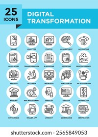 Digital Transformation icon collection set. Containing design technology, innovation, digital, business, information