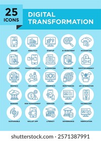 Digital Transformation icon collection set. Containing design technology, innovation, digital, business, information	