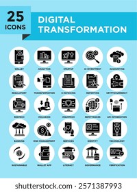 Digital Transformation icon collection set. Containing design technology, innovation, digital, business, information	