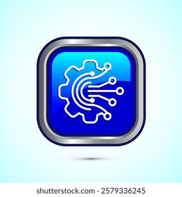 Digital transformation icon. Digitalization sign suitable for mobile apps, and web designs, Blue color square button design