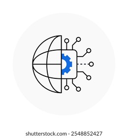 Icono de transformación digital – Globo con diseño de circuitos, que representa la integración de la Tecnología y la innovación