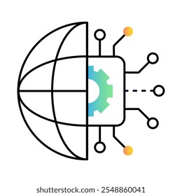 Ícone de Transformação Digital - Globo com Design de Circuito, Representando Integração e Inovação Tecnológica