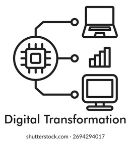 Ícone de transformação digital em estilo de linha. Ilustração vetorial para inovação empresarial e conceito de tecnologia de nuvem