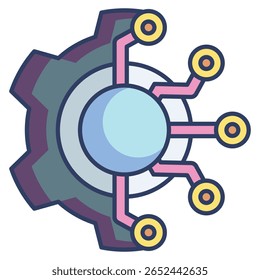 Digital transformation icon represented by gear to circuit Lineal Color style.