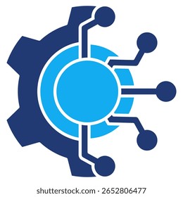 Digital transformation icon represented by gear to circuit Dualtone style.