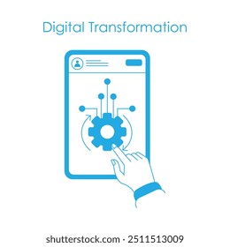 Icono de transformación digital para revolucionar las operaciones comerciales con integración de Tecnología con trazo editable.