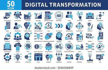 Digital Transformation Icon Set Collection. Simple Color Fill Vector