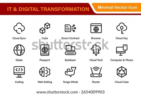 IT and Digital Transformation Icon Set. Collection of High‑Quality Information Technology Icons. Industry 4.0, Big Data, AI, and Tech Progress Symbols.