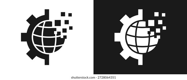 Conjunto De Iconos De Transformación Digital Glifo En Fondo Blanco Y Negro