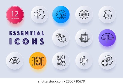 Digital transformation icon set.. A visual representation of the process of digitization and modernization. Technology concept. Neomorphism style. Vector line icon for Business and Advertising