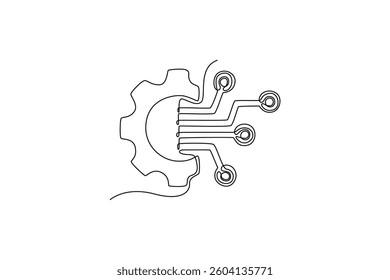 Digital transformation icon. Technology in services concept. Single line draw design. Vector graphic illustration