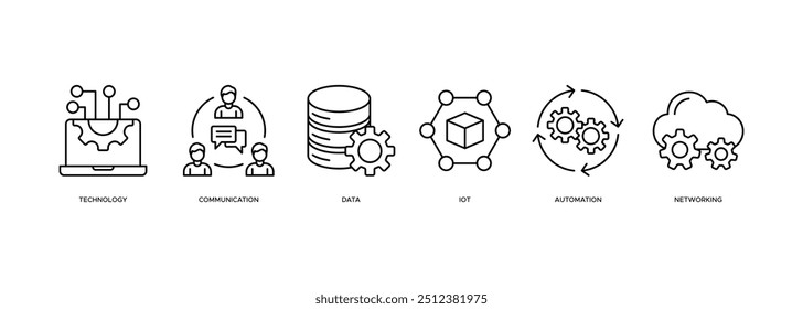 Digital transformation icon vector illustration banner web concept with icon of technology, communication, data, iot, ict, automation, internet, and networking