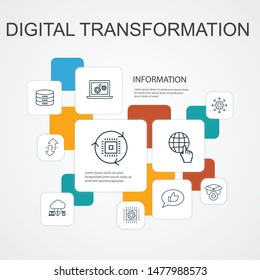 digital transformation Infographic 10 line icons template. digital services, internet, cloud computing, technology simple icons
