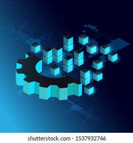 Digital Transformation Isometric Concept Background. New Trendy Digital Transformation Vector Symbol.