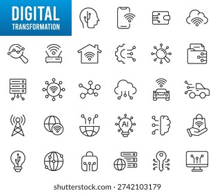 Digital Transformation Line Editable Icons set. Vector illustration in modern thin style of technology