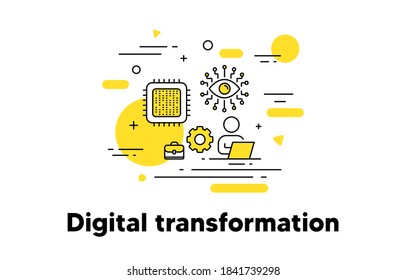 Digital transformation line icon. Artificial intelligence concept illustration. Recruiting and hire employee. Work schedule timetable. Editable stroke. Artificial intelligence, cpu vector icon