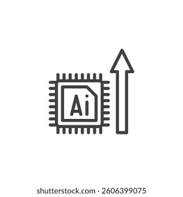 Digital Transformation line icon. linear style sign for mobile concept and web design. AI chip with an upward arrow outline vector icon. Symbol, logo illustration. Vector graphics