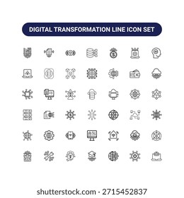Conjunto de iconos de línea de transformación digital. Un conjunto de 42 iconos de contorno.