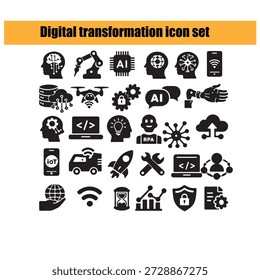 Línea de transformación digital Icon Set