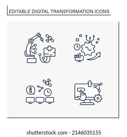 Digital transformation line icons set. Modern smart technologies. Industrialization. Future concept.Digital transformation concept.Isolated vector illustration.Editable stroke