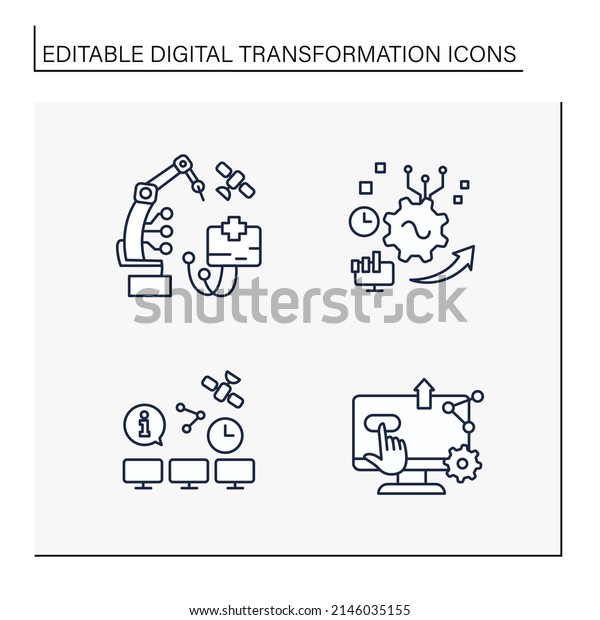 Digital transformation line icons set. Modern\
smart technologies. Industrialization. Future concept.Digital\
transformation concept.Isolated vector illustration.Editable\
stroke