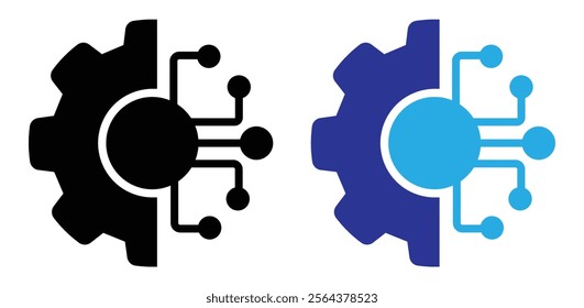 Digital Transformation line vectors in blue and black color in different styles on white background. Digital technology vector icon. Gear and circuit vector symbol. 