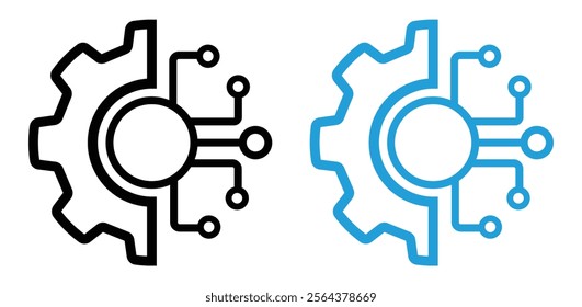 Digital Transformation line vectors in blue and black color in different styles on white background. Digital technology vector icon. Gear and circuit vector symbol. 