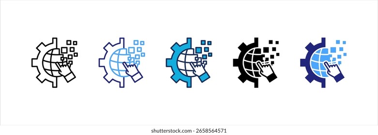 Conjunto de ícones de vários estilos de transformação digital