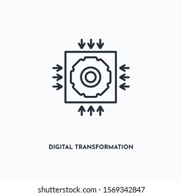 digital transformation outline icon. Simple linear element illustration. Isolated line digital transformation icon on white background. Thin stroke sign can be used for web, mobile and UI.