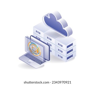 Digital transformation portal button isometric illustration