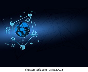 digital transformation quantum computer concept globe network connect space communication. vector illustration background.