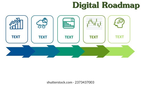 Diseño de plantillas de diapositivas de la hoja de ruta de la transformación digital para presentación de negocios digitales, impresión azul, plan maestro digital, huella digital
