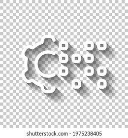 Digital transformation, simple gear, technology icon. White linear icon with editable stroke and shadow on transparent background